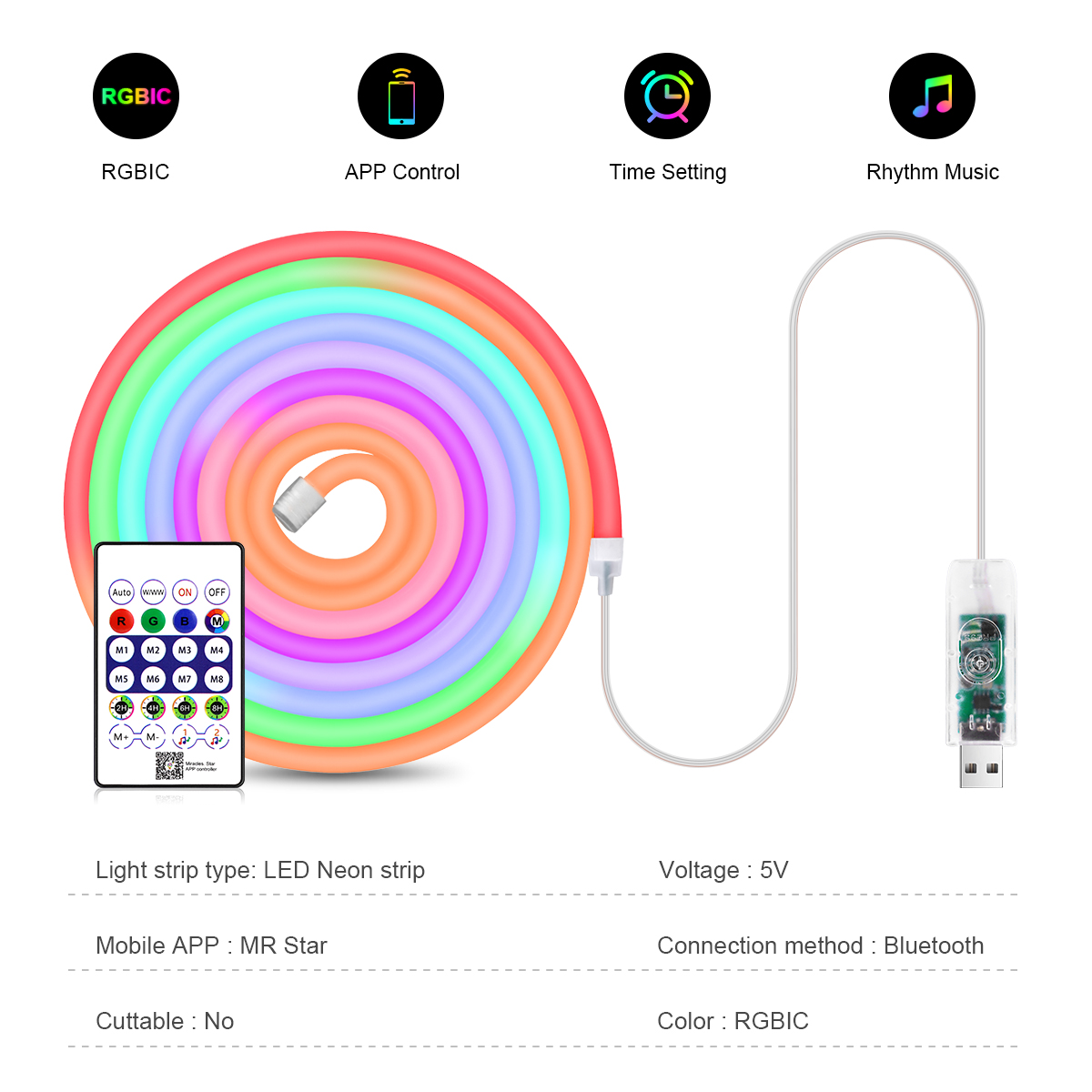 5V USB RGBIC Neon LED Strip 1M - Smart Home Poster review and price